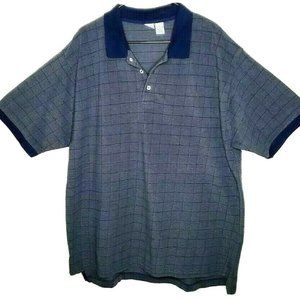 Cherokee Shirt Pullover Mens XL Gray Checkered Blue Trim Collar #224